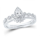 Ethereal Elegance: 14kt White Gold Pear Diamond Bridal Wedding Ring Band Set - Splendid Jewellery