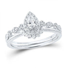 Ethereal Elegance: 14kt White Gold Pear Diamond Bridal Wedding Ring Band Set - Splendid Jewellery