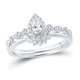 Ethereal Elegance: 14kt White Gold Pear Diamond Bridal Wedding Ring Band Set - Splendid Jewellery