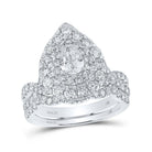 Ethereal Elegance: 14kt White Gold Pear Diamond Halo Bridal Wedding Ring Band Set 2 Cttw - Splendid Jewellery