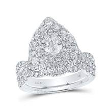 Load image into Gallery viewer, Ethereal Elegance: 14kt White Gold Pear Diamond Halo Bridal Wedding Ring Band Set 2 Cttw - Splendid Jewellery
