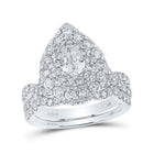 Ethereal Elegance: 14kt White Gold Pear Diamond Halo Bridal Wedding Ring Band Set 2 Cttw - Splendid Jewellery