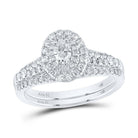 Ethereal Elegance: White Gold Oval Diamond Halo Bridal Wedding Ring Band Set - Splendid Jewellery