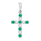 Ethereal Emerald Cross Pendant | 10kt White Gold Womens Round Lab - Created Emerald Cross Pendant 1/3 Cttw - Splendid Jewellery