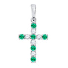 Ethereal Emerald Cross Pendant | 10kt White Gold Womens Round Lab - Created Emerald Cross Pendant 1/3 Cttw - Splendid Jewellery