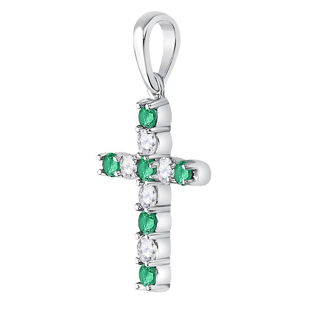 Ethereal Emerald Cross Pendant | 10kt White Gold Womens Round Lab - Created Emerald Cross Pendant 1/3 Cttw - Splendid Jewellery