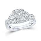 Ethereal Love | 10kt White Gold Princess Diamond Halo Bridal Wedding Ring Band Set 1 Cttw - Splendid Jewellery