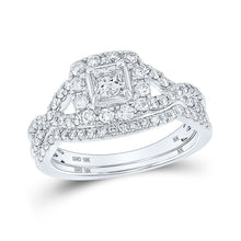 Load image into Gallery viewer, Ethereal Love | 10kt White Gold Princess Diamond Halo Bridal Wedding Ring Band Set 1 Cttw - Splendid Jewellery