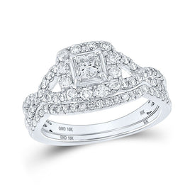Ethereal Love | 10kt White Gold Princess Diamond Halo Bridal Wedding Ring Band Set 1 Cttw - Splendid Jewellery