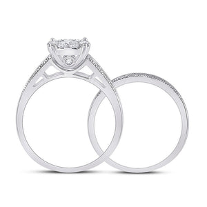 Ethereal Love: 10kt White Gold Round Diamond Bridal Wedding Ring Band Set 1 Cttw - Splendid Jewellery