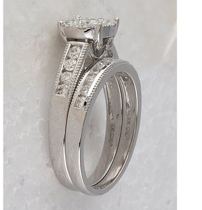 Ethereal Love: 10kt White Gold Round Diamond Bridal Wedding Ring Band Set 1 Cttw - Splendid Jewellery