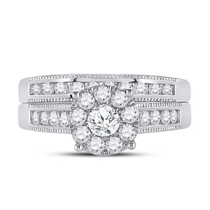 Ethereal Love: 10kt White Gold Round Diamond Bridal Wedding Ring Band Set 1 Cttw - Splendid Jewellery