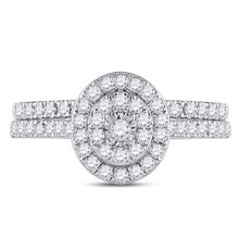 Load image into Gallery viewer, Ethereal Love: 10kt White Gold Round Diamond Oval Halo Bridal Wedding Ring Band Set 1/2 Cttw - Alternate view 4 from Splendid Jewellery