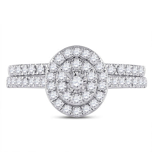 Ethereal Love: 10kt White Gold Round Diamond Oval Halo Bridal Wedding Ring Band Set 1/2 Cttw - Splendid Jewellery