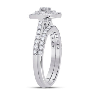 Ethereal Love: 10kt White Gold Round Diamond Oval Halo Bridal Wedding Ring Band Set 1/2 Cttw - Splendid Jewellery