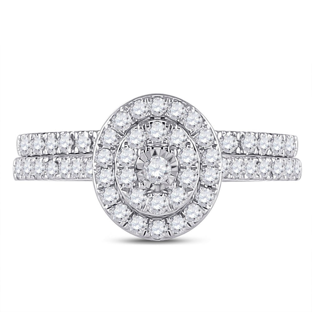 Ethereal Love: 10kt White Gold Round Diamond Oval Halo Bridal Wedding Ring Band Set 1/2 Cttw - Splendid Jewellery