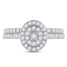 Load image into Gallery viewer, Ethereal Love: 10kt White Gold Round Diamond Oval Halo Bridal Wedding Ring Band Set 1/2 Cttw - Splendid Jewellery