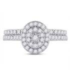 Ethereal Love: 10kt White Gold Round Diamond Oval Halo Bridal Wedding Ring Band Set 1/2 Cttw - Splendid Jewellery