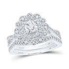 Ethereal Love: 14kt White Gold Round Diamond Halo Bridal Wedding Ring Band Set 1 Cttw - Top View
