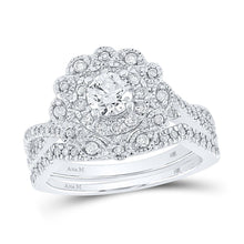Load image into Gallery viewer, Ethereal Love: 14kt White Gold Round Diamond Halo Bridal Wedding Ring Band Set 1 Cttw - Splendid Jewellery