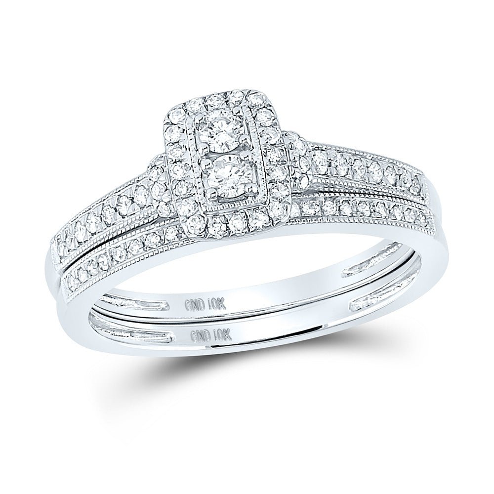 Everlasting Love: 10kt White Gold Round Diamond 2 - Stone Bridal Wedding Ring Band Set - Splendid Jewellery