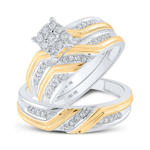 Everlasting Love: Two - Tone Gold His Hers Diamond Cluster Wedding Set - Splendid Jewellery