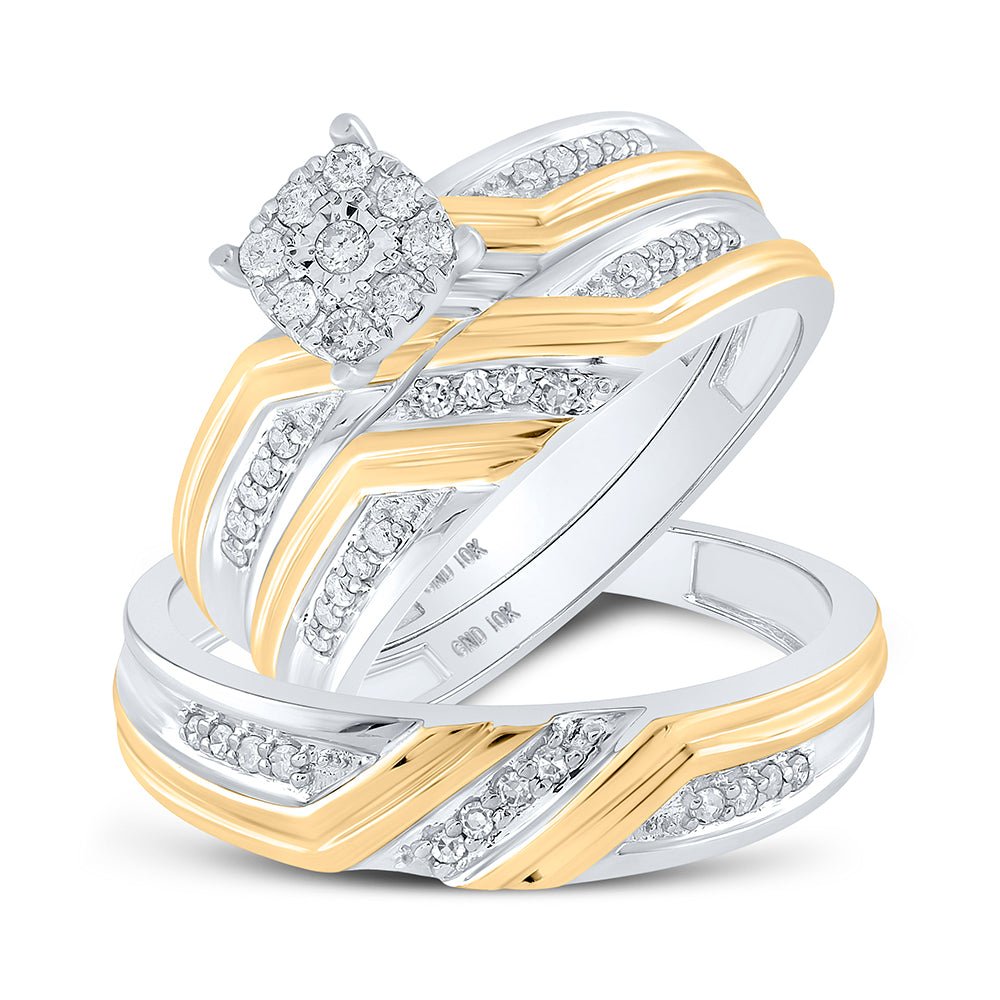 Everlasting Love: Two - Tone Gold His Hers Diamond Cluster Wedding Set - Splendid Jewellery