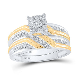 Everlasting Love: Two - Tone Gold His Hers Diamond Cluster Wedding Set - Splendid Jewellery