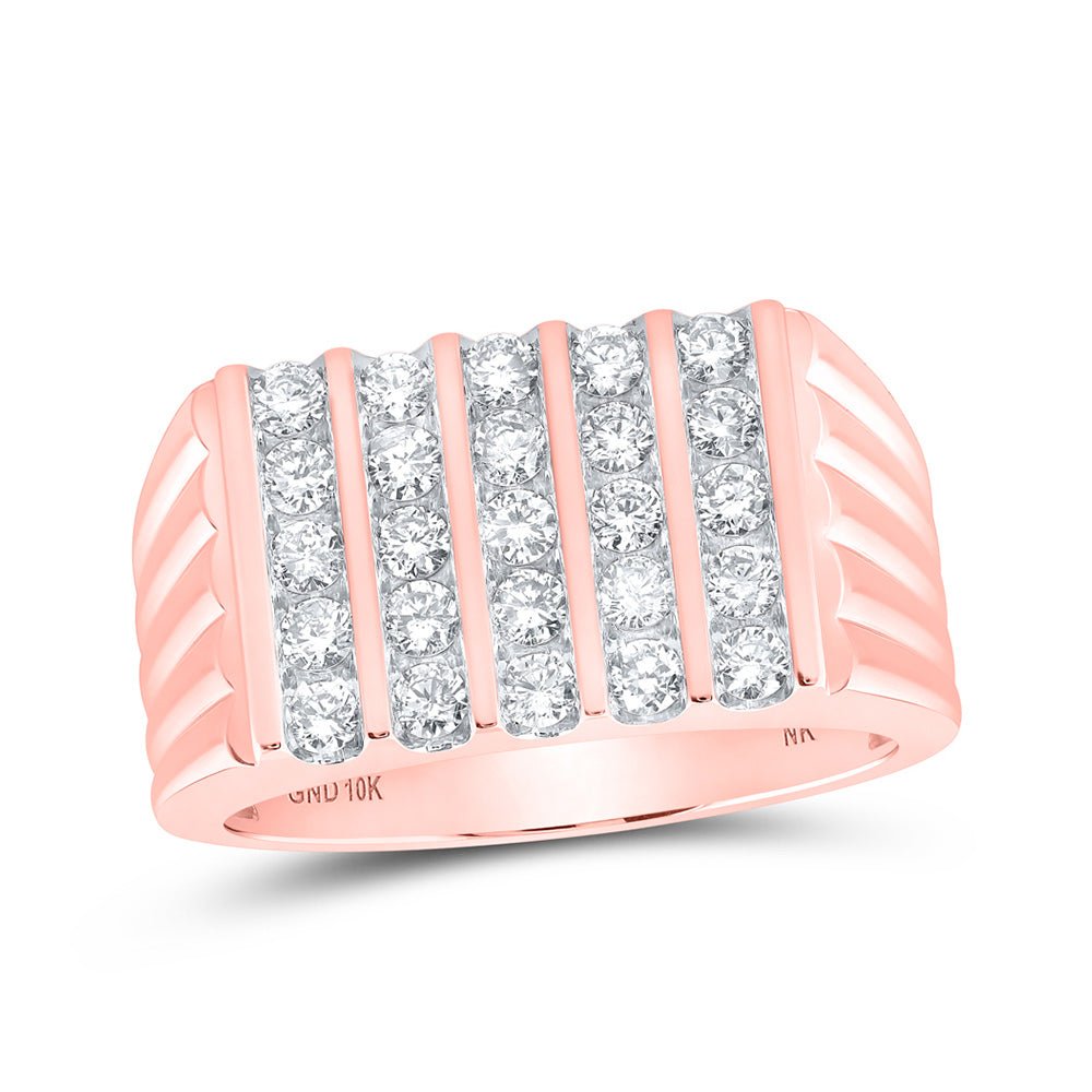 Exquisite 10kt Rose Gold Mens Diamond 5 - Row Band Ring - 1 Cttw - Splendid Jewellery