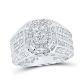 Exquisite 10kt White Gold Baguette Diamond Rectangle Cluster Ring - 4 - 3/4 Cttw - Splendid Jewellery
