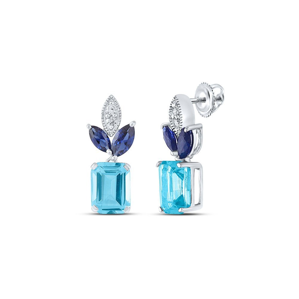Exquisite 10kt White Gold Emerald Gemstone Dangle Earrings - Splendid Jewellery