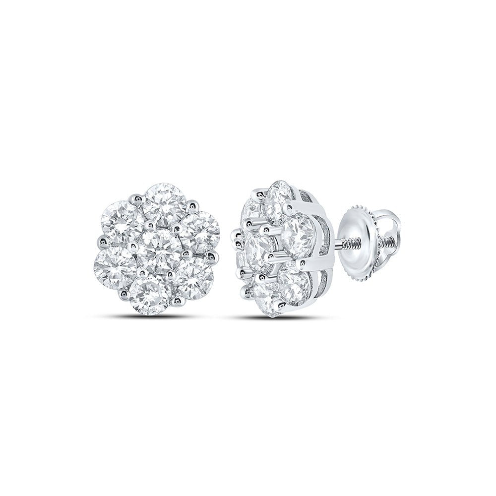 Exquisite 10kt White Gold Men's Round Diamond Flower Cluster Earrings - 7/8 Cttw - Splendid Jewellery