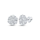 Exquisite 10kt White Gold Men's Round Diamond Flower Cluster Earrings - 7/8 Cttw - Splendid Jewellery