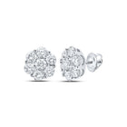 Exquisite 10kt White Gold Men's Round Diamond Flower Cluster Earrings - 7/8 Cttw - Splendid Jewellery