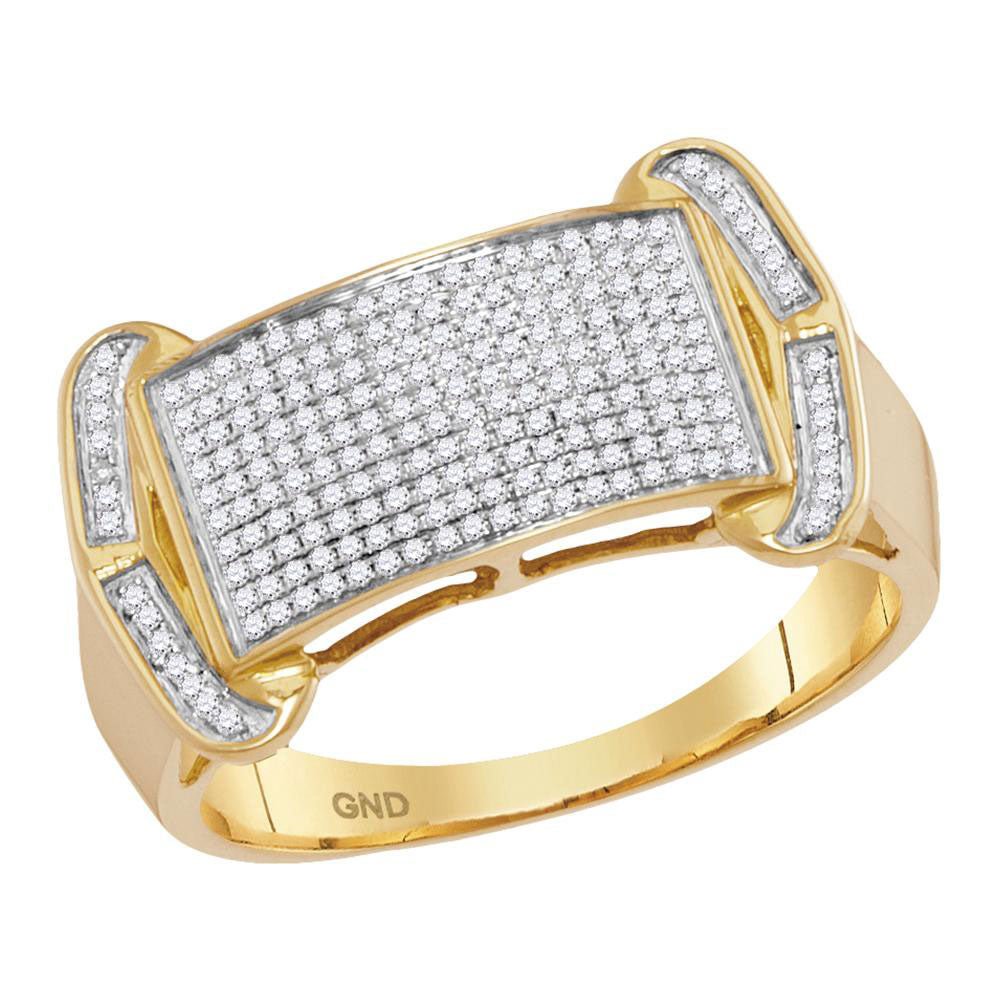 Exquisite 10kt Yellow Gold Men's Diamond Rectangle Cluster Ring - 1/3 Cttw - Splendid Jewellery