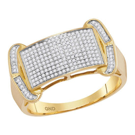 Exquisite 10kt Yellow Gold Men's Diamond Rectangle Cluster Ring - 1/3 Cttw - Splendid Jewellery