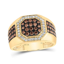 Load image into Gallery viewer, Exquisite 10kt Yellow Gold Mens Octagon Ring with Stunning Brown Diamond Accents - 1 - 1/5 Cttw - Splendid Jewellery
