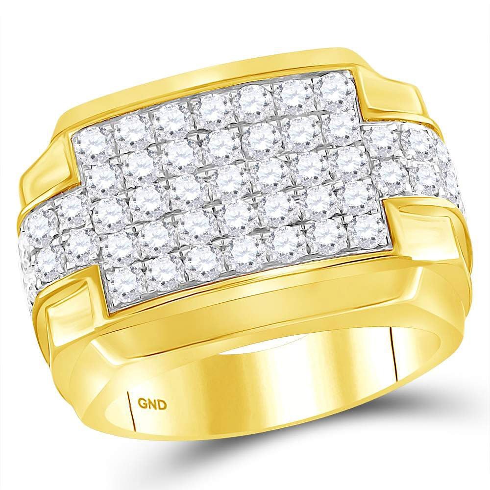 Exquisite 10kt Yellow Gold Men's Round Diamond Rectangle Cluster Ring - 3 Cttw - Splendid Jewellery