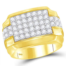 Load image into Gallery viewer, Exquisite 10kt Yellow Gold Men's Round Diamond Rectangle Cluster Ring - 3 Cttw - Splendid Jewellery