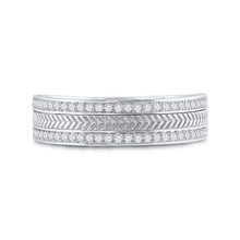 Load image into Gallery viewer, Exquisite 14kt White Gold Men&#39;s Diamond Wedding Band with Wheat Texture - Timeless Elegance and Dazzling Brilliance - Front View