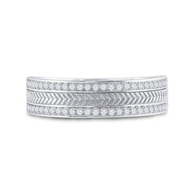 Exquisite 14kt White Gold Men's Diamond Wedding Band with Wheat Texture - Timeless Elegance and Dazzling Brilliance - Front View