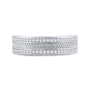 Exquisite 14kt White Gold Men's Diamond Wedding Band with Wheat Texture - Timeless Elegance and Dazzling Brilliance - Splendid Jewellery