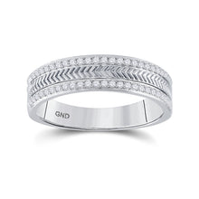 Load image into Gallery viewer, Exquisite 14kt White Gold Men&#39;s Diamond Wedding Band with Wheat Texture - Timeless Elegance and Dazzling Brilliance - Top View