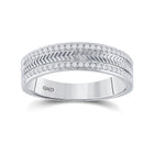 Exquisite 14kt White Gold Men's Diamond Wedding Band with Wheat Texture - Timeless Elegance and Dazzling Brilliance - Top View