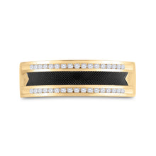 Load image into Gallery viewer, Exquisite 14kt Yellow Gold Men&#39;s Round Diamond Wedding Black-tone Band Ring 1/4 Cttw - Front View