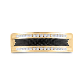 Exquisite 14kt Yellow Gold Men's Round Diamond Wedding Black-tone Band Ring 1/4 Cttw - Front View