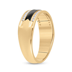 Exquisite 14kt Yellow Gold Men's Round Diamond Wedding Black - tone Band Ring 1/4 Cttw | Eternal Elegance Collection - Splendid Jewellery