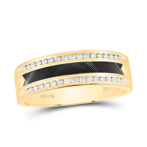 Exquisite 14kt Yellow Gold Men's Round Diamond Wedding Black - tone Band Ring 1/4 Cttw | Eternal Elegance Collection - Splendid Jewellery