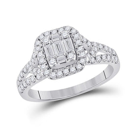 Exquisite Baguette Diamond Square Ring in 14kt White Gold - Top View