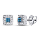 Exquisite Blue Diamond Square Earrings in 10kt White Gold - Splendid Jewellery